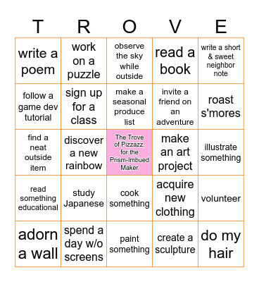 The Trove of Pizzazz Bingo Card