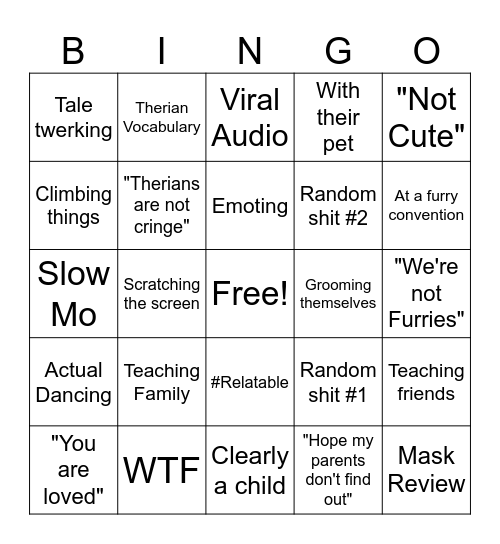 Therian TicTacs Bingo Card
