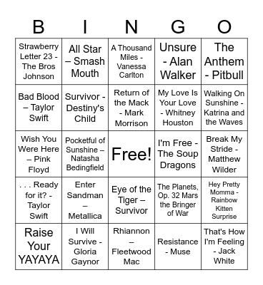 BASA Staff Walk-Out Songs Bingo Card