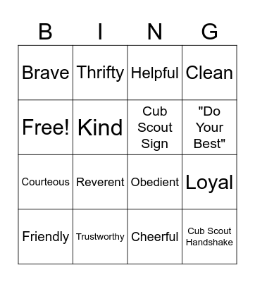 The Scout Law Bingo Card