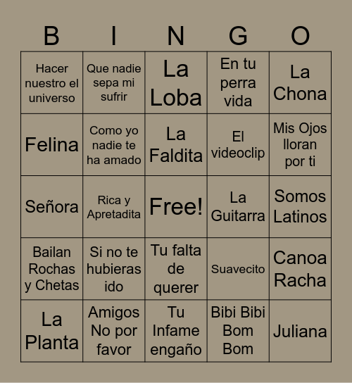 Bingo Musical Bingo Card
