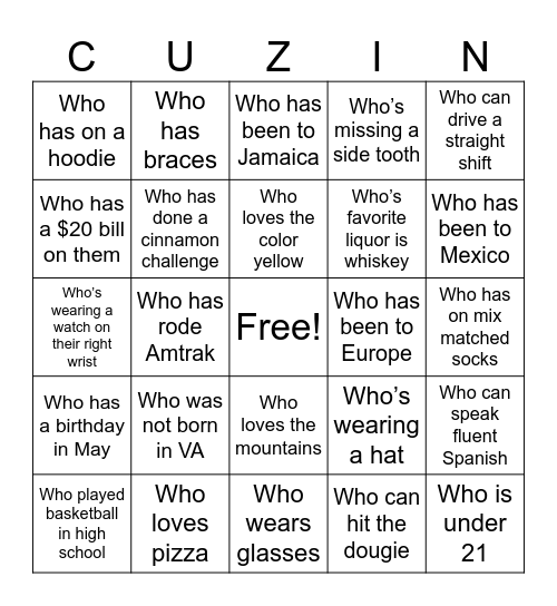Cousins Retreat 2026 Bingo Card