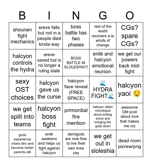 GG finale Bingo Card