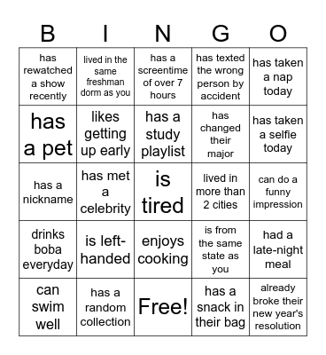 find someone who Bingo Card