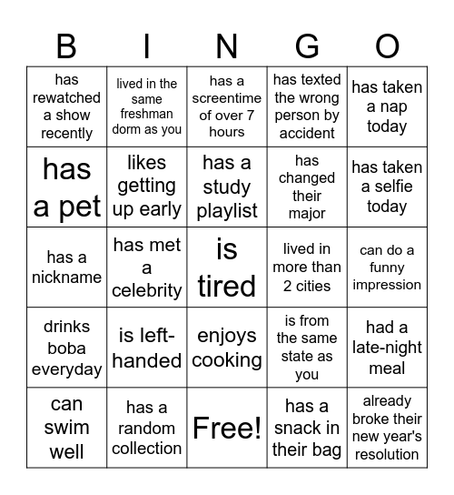 find someone who Bingo Card