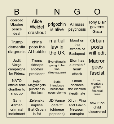 2026 predictions Bingo Card