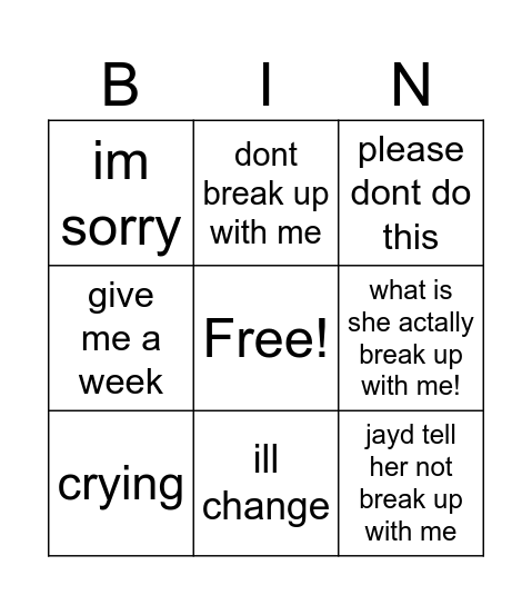 jayden bingo card Bingo Card