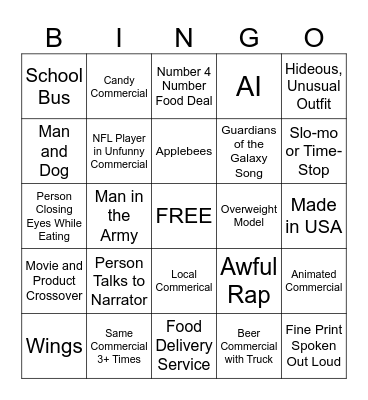 NFL COMMERCIAL BBBINGO Card