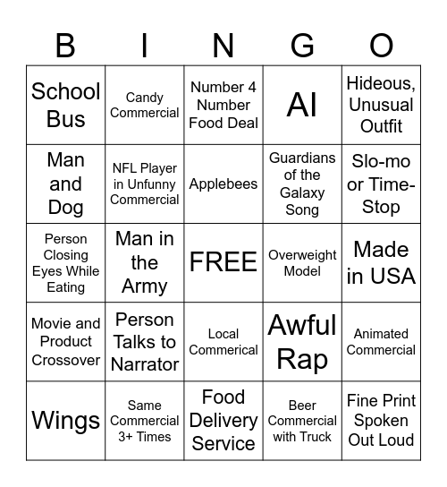 NFL COMMERCIAL BBBINGO Card