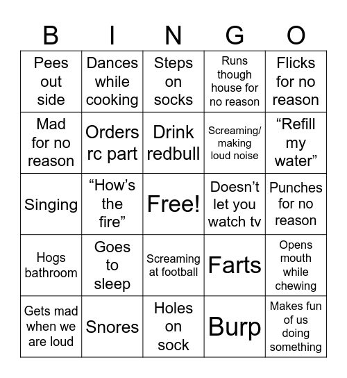Dad bungo Bingo Card