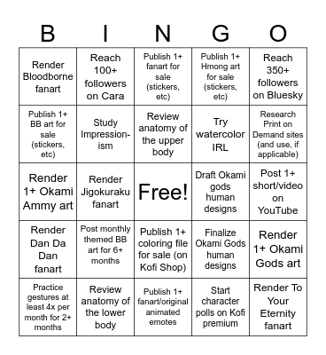 2026 Art Bucket List Bingo! Bingo Card