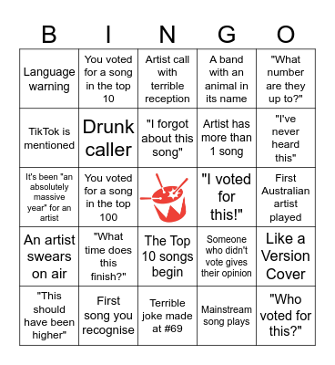 HOTTEST 100 NEW SONGS Bingo Card