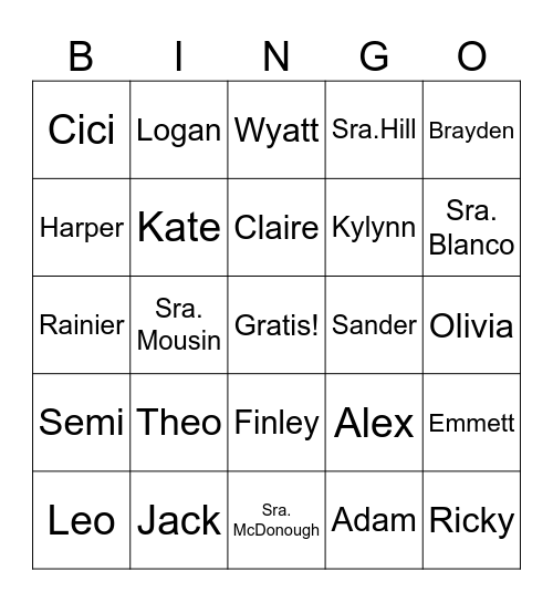 7B Espanol Bingo Card
