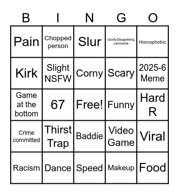 TikTok Bingo Card