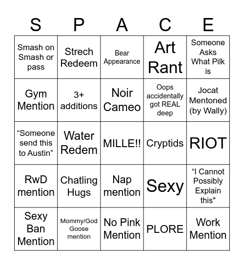 Creature Feature Bingo Card