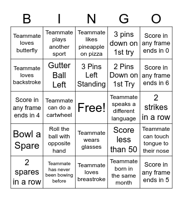 BISC Bowling Bingo Card