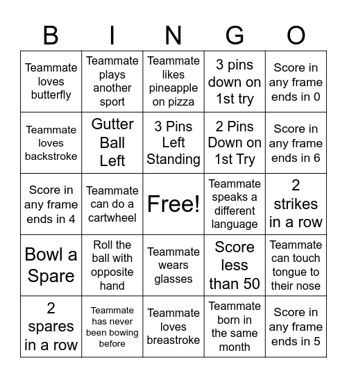 BISC Bowling Bingo Card