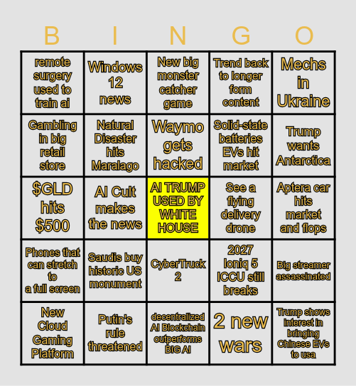2026 Predictions Bingo Card