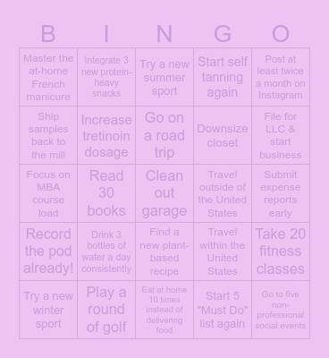 2026 Resolutions Bingo Card