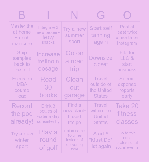 2026 Resolutions Bingo Card