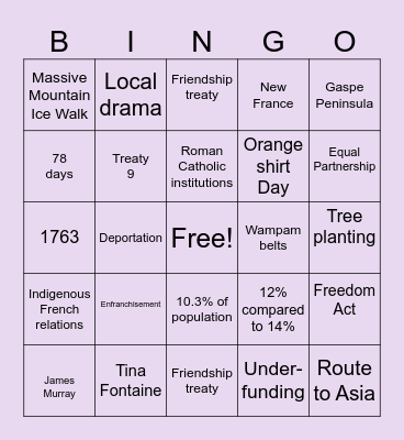Time walk Bingo Card