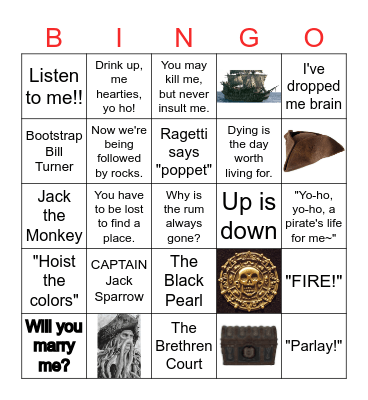 Pirates of the Caribbean: Curse of the Black Pearl Bingo Card