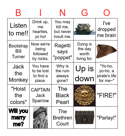Pirates of the Caribbean: Curse of the Black Pearl Bingo Card
