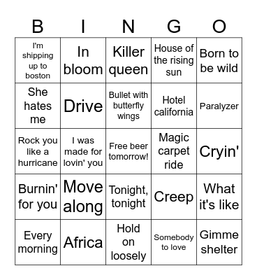 Rock Mix 2 Bingo Card