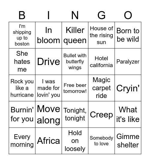 Rock Mix 2 Bingo Card
