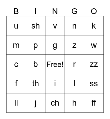 Phonics Bingo Card