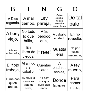 Refranes Bingo Card