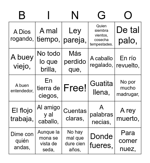 Refranes Bingo Card