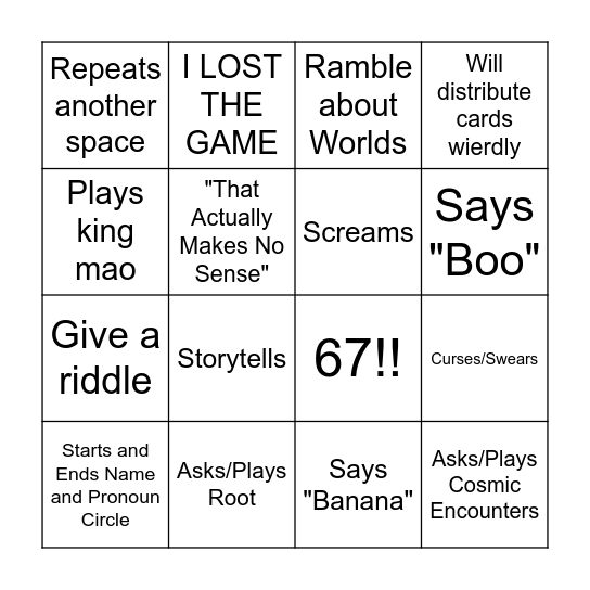 Cassandra/Hedrix Loteria Bingo Card