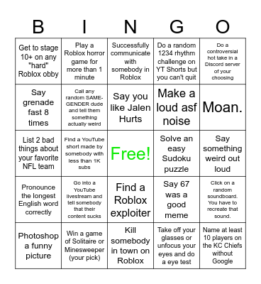 Fun I Bingo Card