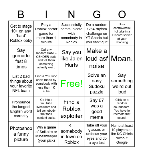 Fun I Bingo Card