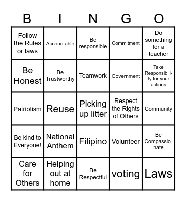 Citizenship Bingo Card