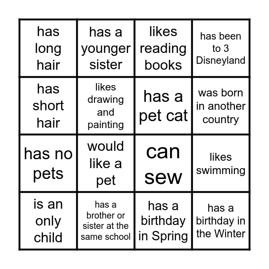 Small Talk Bingo Card