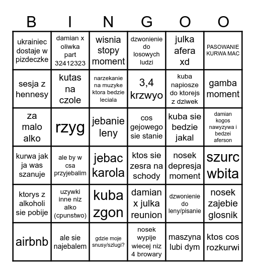 bigno Bingo Card