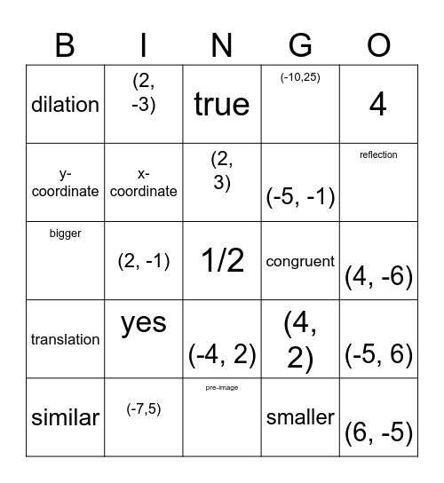 Transformation Bingo Card