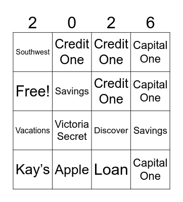 Financial Vision Board Bingo Card