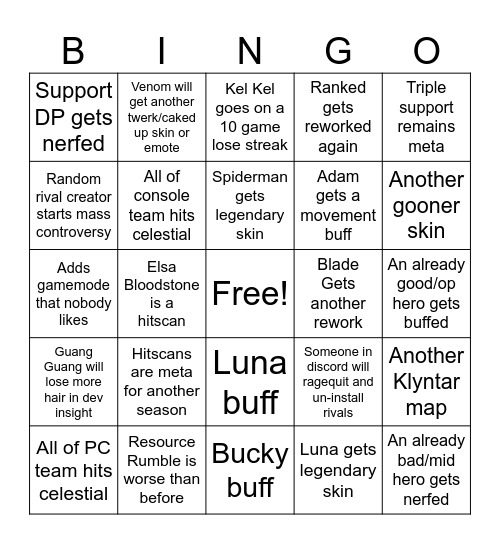 Rival Bingo Card