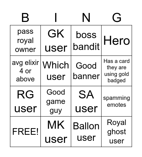 Clash royal bingo Card