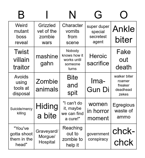 shitass zombie movie bingo Card