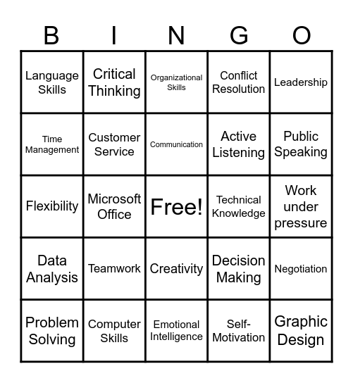 Lesson 4 job skill bingo Card