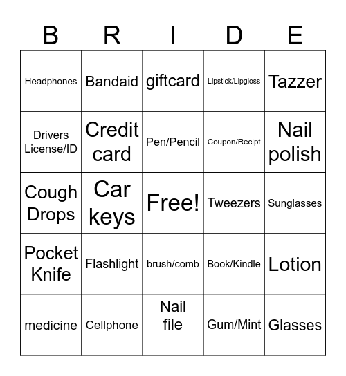 What's in your Purse! Bingo Card