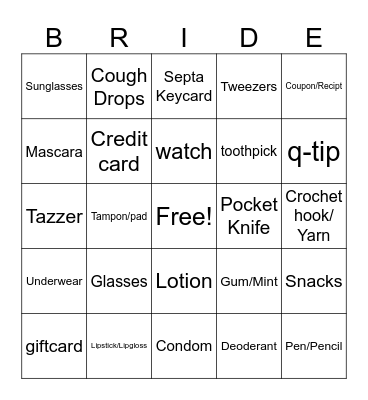 What's in your Purse! Bingo Card