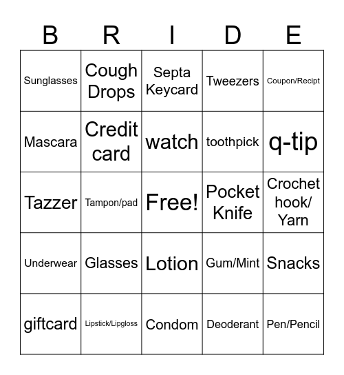 What's in your Purse! Bingo Card