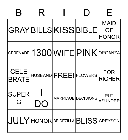 HAYLEY & R.W. Bingo Card