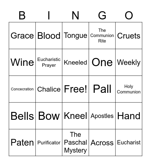 Eucharistic Bingo Card