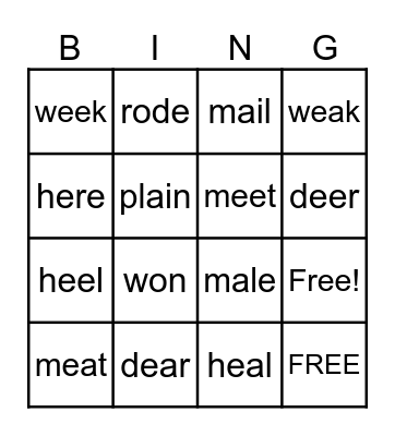 Homophoneo Bingo Card
